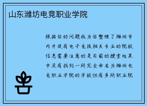 山东潍坊电竞职业学院